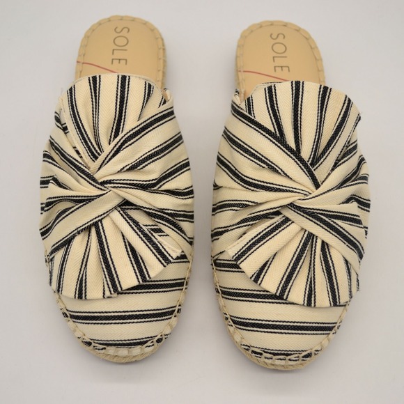 Sole Society Shoes - Sole Society Shoes Womens So Sammie Mule 5.5 Cream Black Canvas Backless NEW